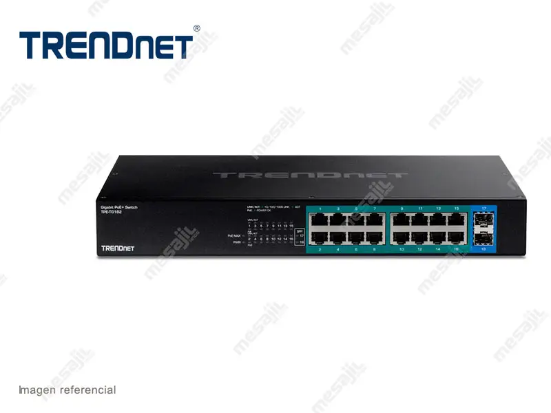 Switch TRENDnet TPE-TG182 16 Puertos Gigabit PoE+ (240W) + 2 puertos SFP