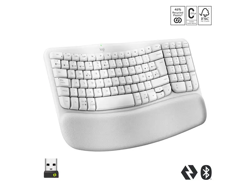 Teclados Logitech ERGONOMICO WAVE Wireless Bluetooth White - Imagen 3