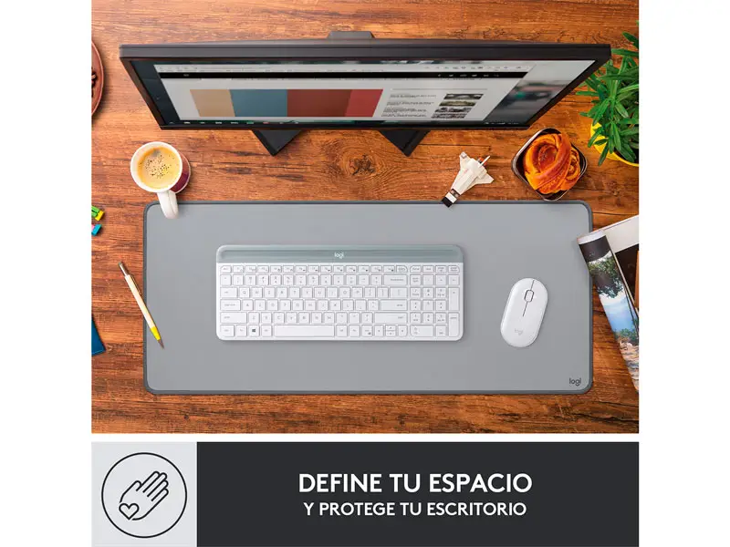Mouse Pad Logitech DeskMat Anti Salpicaduras 300×700 mm Light Grey - Imagen 2