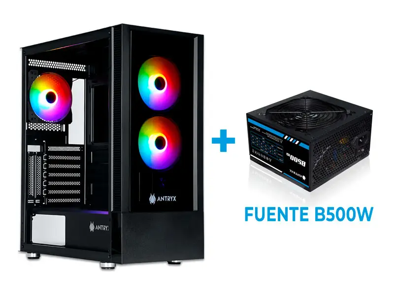Case Antryx RX-240 + Fuente B500W FRGB FAN X3 Vidrio Templado Black (AC-RX240KFR-500CP)
