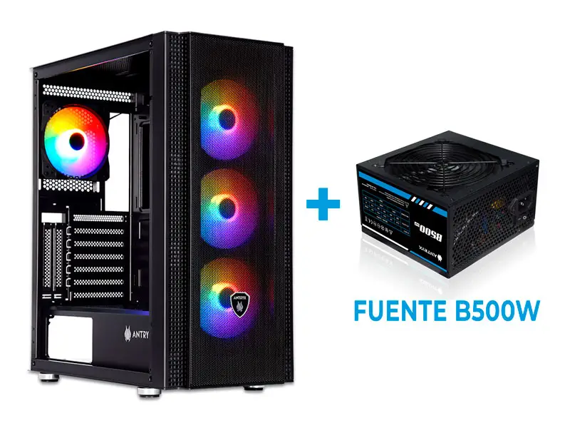 Case Antryx RX-265 + Fuente B500W FRGB FAN X4 Vidrio Templado Black (AC-RX265KFR-500CP)