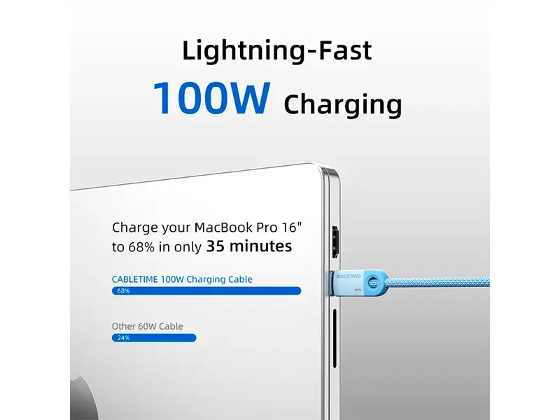 Cable USB-C a USB-C 1mts CABLETIME CUP0H PD100W Celeste - Imagen 3