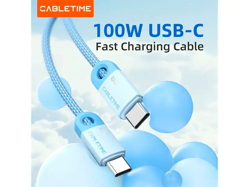 Cable USB-C a USB-C 1mts CABLETIME CUP0H PD100W Celeste - Imagen 2