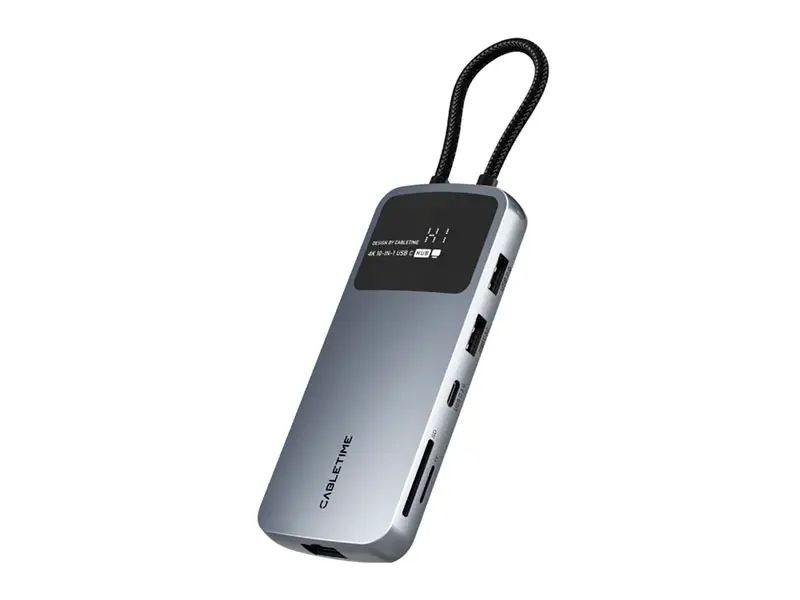 Docking Station CABLETIME CB84G USB-C a 10 Puertos: HDMI USB-A UBS-C 1SDTF 1LAN