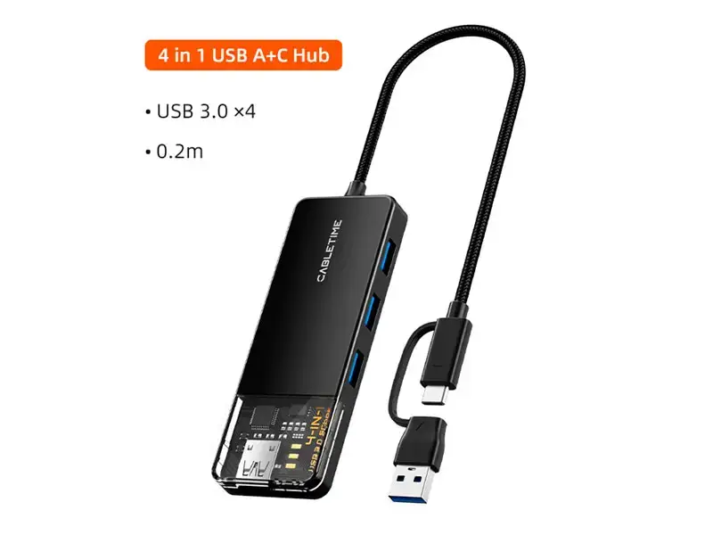 HUB CABLETIME CB03B USB-A + USB-C a 4 USB-A 3.0 - Imagen 2