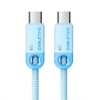 Cable USB-C a USB-C 1mt CABLETIME CUP3H USB-C PD60W Celeste