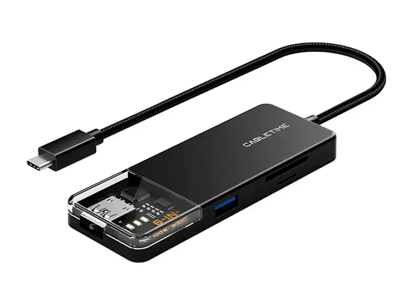 HUB CABLETIME CB04B USB-C a 6 Puertos : HDMI USB-A USB-C 1SD/TF Macbook Pro/Air