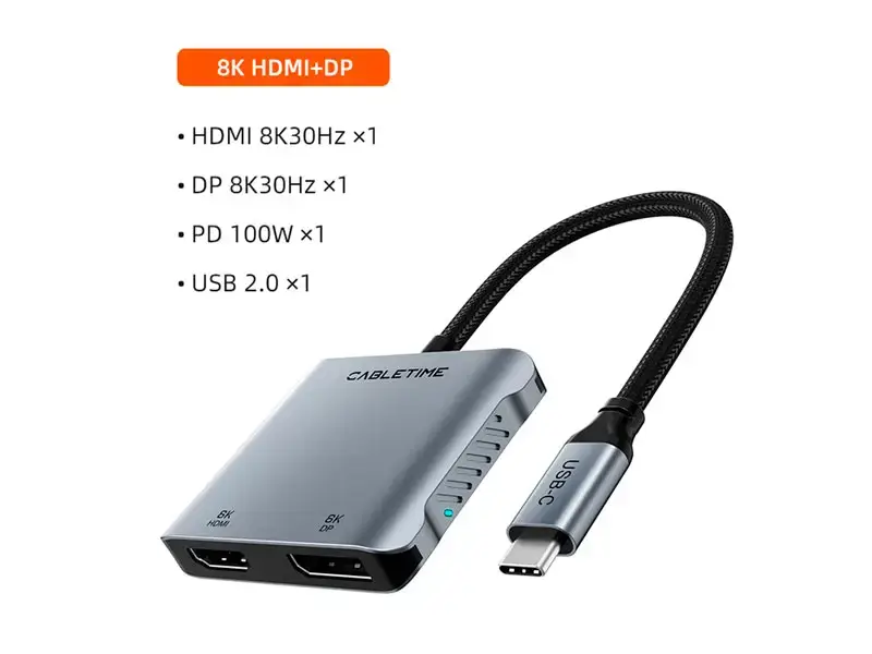 Adaptador USB-C a HDMI USB-C USB CABLETIME CB71G 8K - Imagen 2