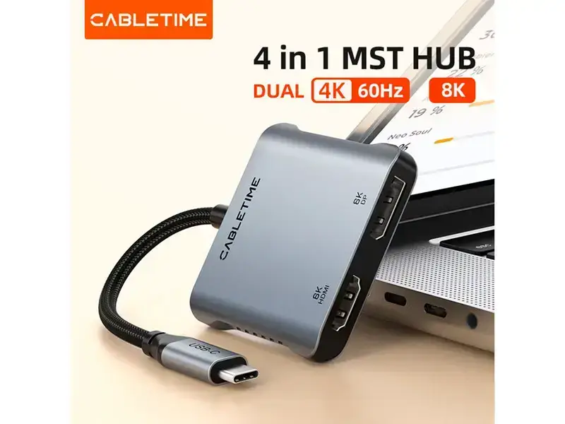 Adaptador USB-C a HDMI USB-C USB CABLETIME CB73G 4K PD100W - Imagen 3