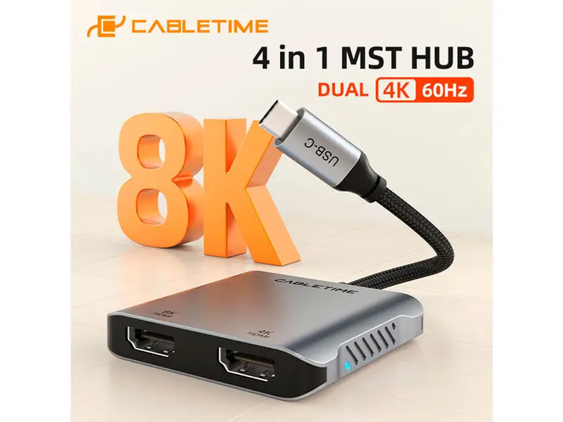 Adaptador USB-C a HDMI USB-C USB CABLETIME CB73G 4K PD100W - Imagen 2