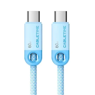 Cable USB-C a USB-C 2mts CABLETIME CUP3L PD60W Celeste