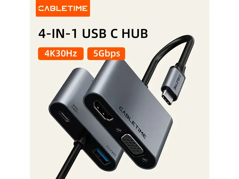 Adaptador USB-C a HDMI VGA CABLETIME CB41G 4K - Imagen 2