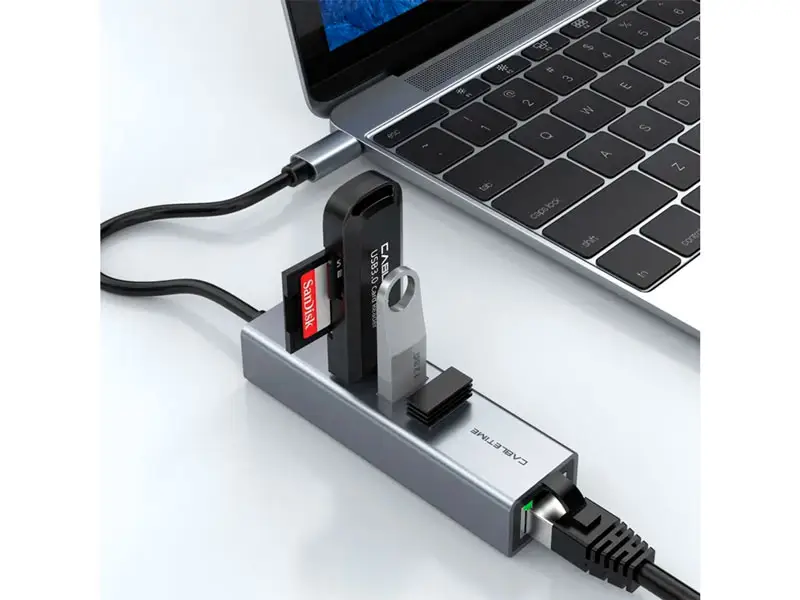 Adaptador USB-C a Ethernet + 3 USB CABLETIME CB54G - Imagen 2