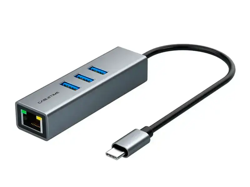Adaptador USB-C a Ethernet + 3 USB CABLETIME CB54G