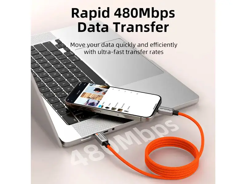 Cable USB-C a USB-C 2mts CABLETIME CU06L 240W Magnetico Anaranjado - Imagen 3