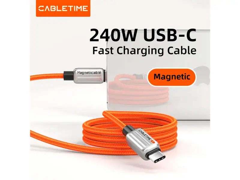 Cable USB-C a USB-C 2mts CABLETIME CU06L 240W Magnetico Anaranjado - Imagen 2