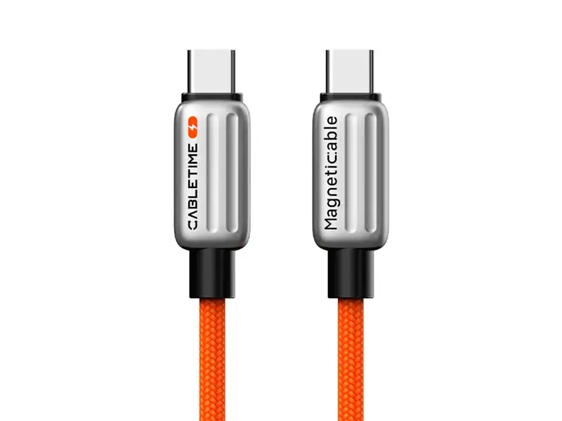 Cable USB-C a USB-C 2mts CABLETIME CU06L 240W Magnetico Anaranjado