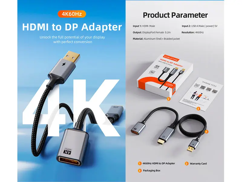 Adaptador HDMI a DisplayPort USB CABLETIME CP51B 4K 60Hz - Imagen 3