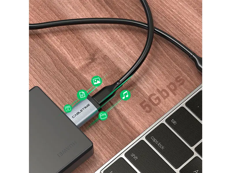 Adaptador USB a USB-C CABLETIME CP73G Macho/Hembra - Imagen 2