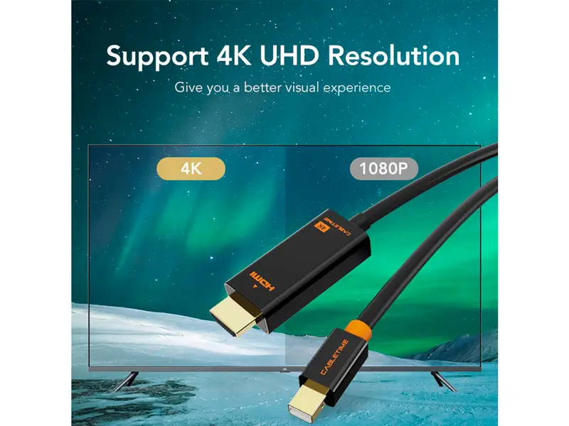 Cable Mini DisplayPort a HDMI 1.8mts CABLETIME CD51K 60Hz - Imagen 3
