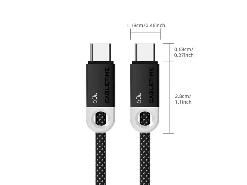 Cable USB-C a USB-C 1mt CABLETIME CUP4H PD60W Black - Imagen 2