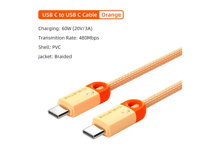 Cable USB-C a USB-C 1mt CABLETIME CUP5H PD60W Naranjado - Imagen 3