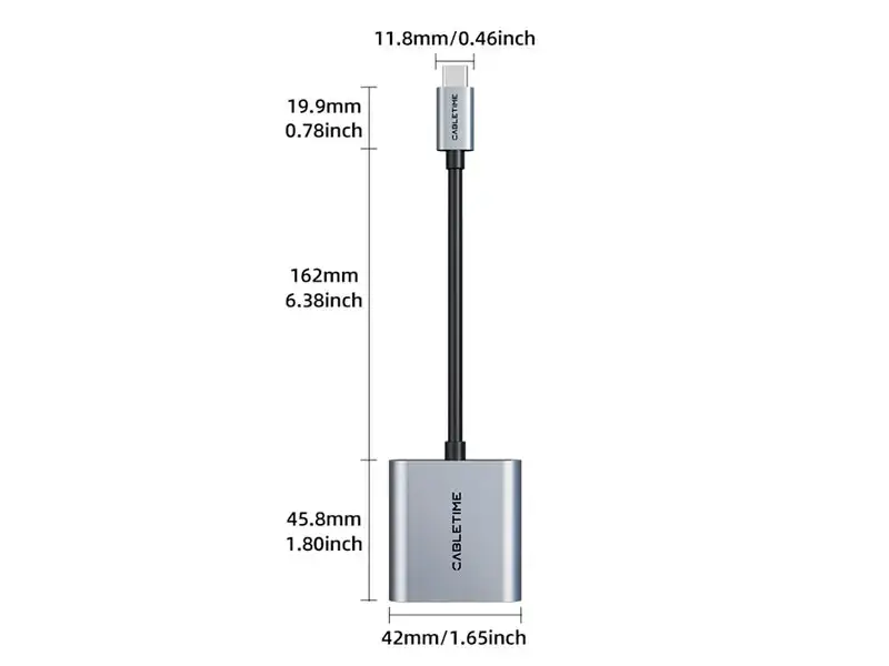 Adaptador USB-C a VGA CABLETIME CP17A 1080P 60Hz - Imagen 3