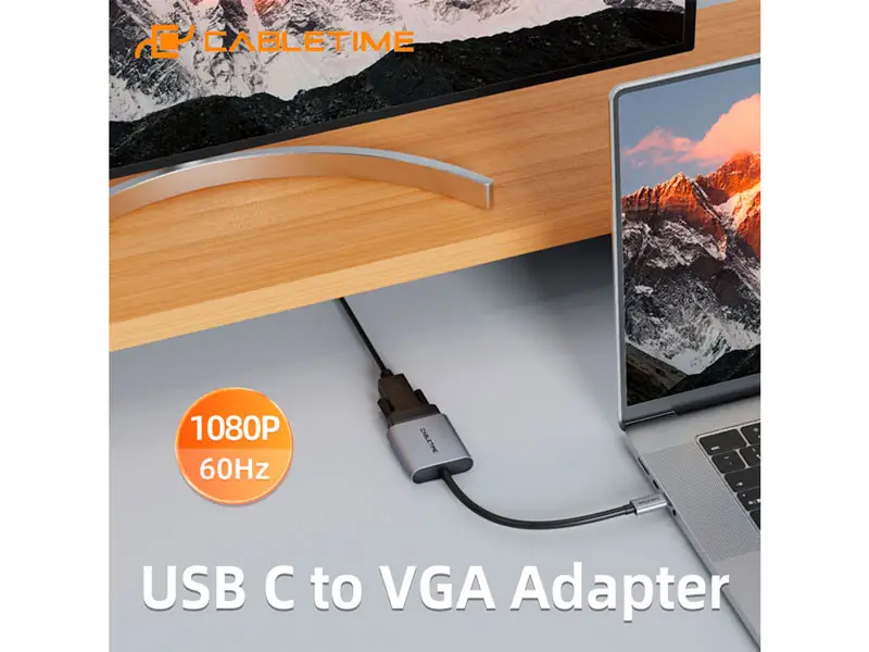 Adaptador USB-C a VGA CABLETIME CP17A 1080P 60Hz - Imagen 2