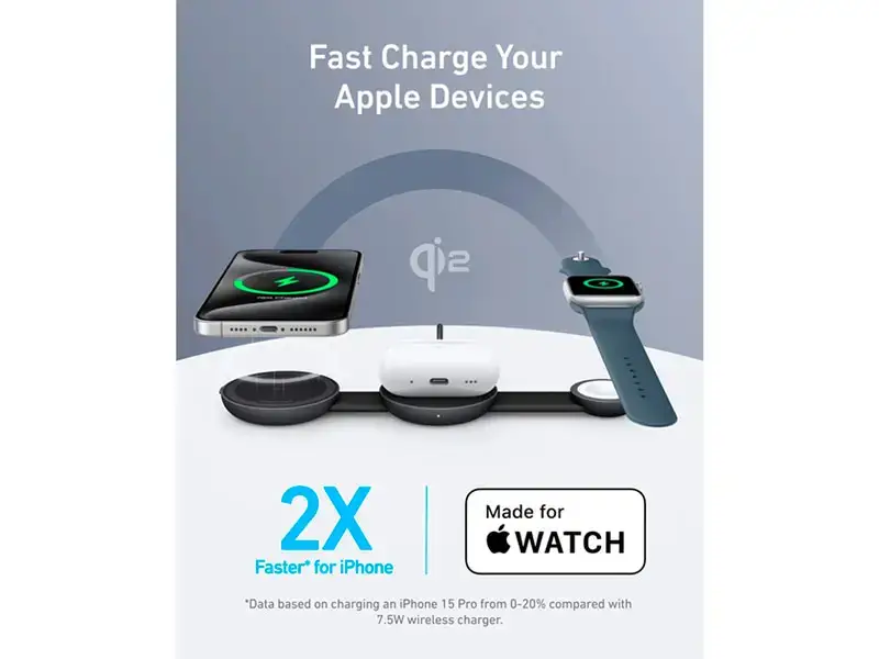 Estacion de carga ANKER MagGo Wireless 3 en 1 Qi2 para apple - Imagen 3