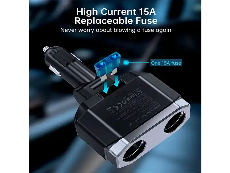 Cargador TC0020 CHOETECH de coche 45W 2 USB-C + 1 USB-A con encendedor - Imagen 3