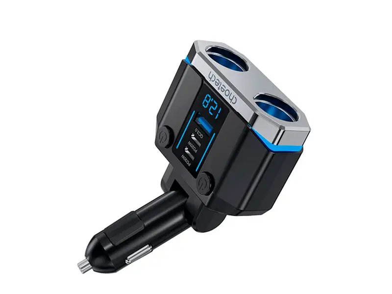 Cargador TC0020 CHOETECH de coche 45W 2 USB-C + 1 USB-A con encendedor
