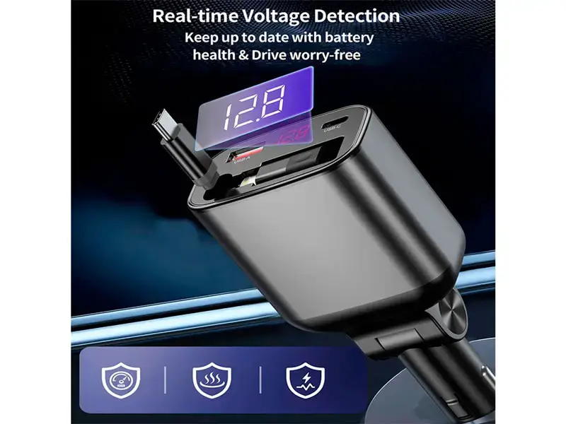 Cargador TC0033 CHOETECH de coche 105 con cable retractil tipo C - Imagen 2