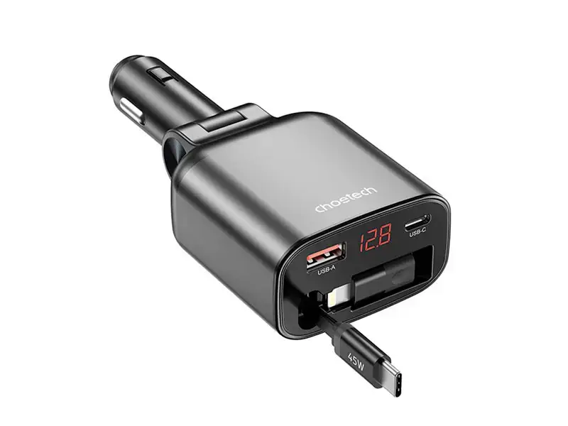Cargador TC0033 CHOETECH de coche 105 con cable retractil tipo C