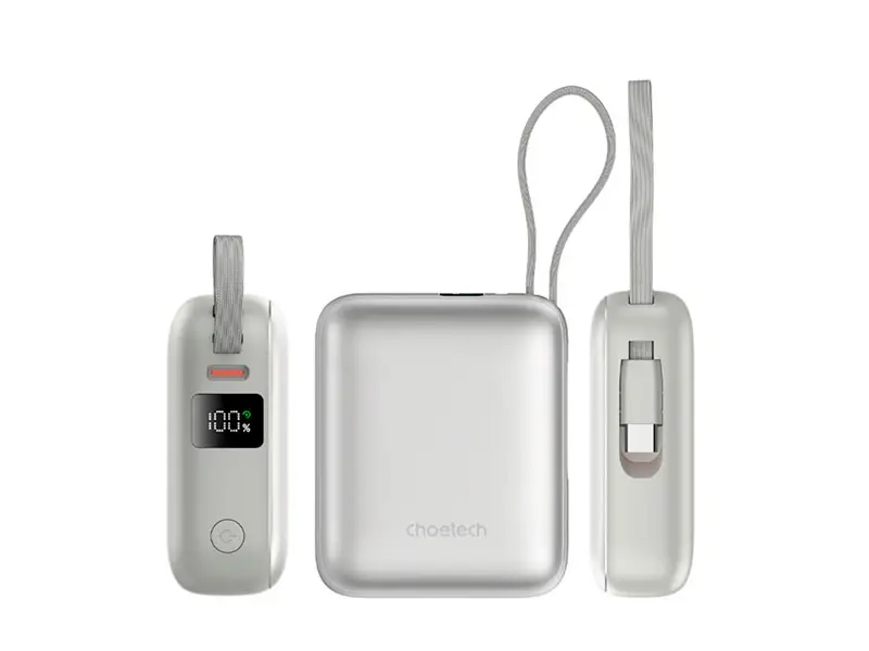 Power Bank CHOETECH B832-SL Mini 10000mAh 35W con pantalla y cable integrado Silver - Imagen 3