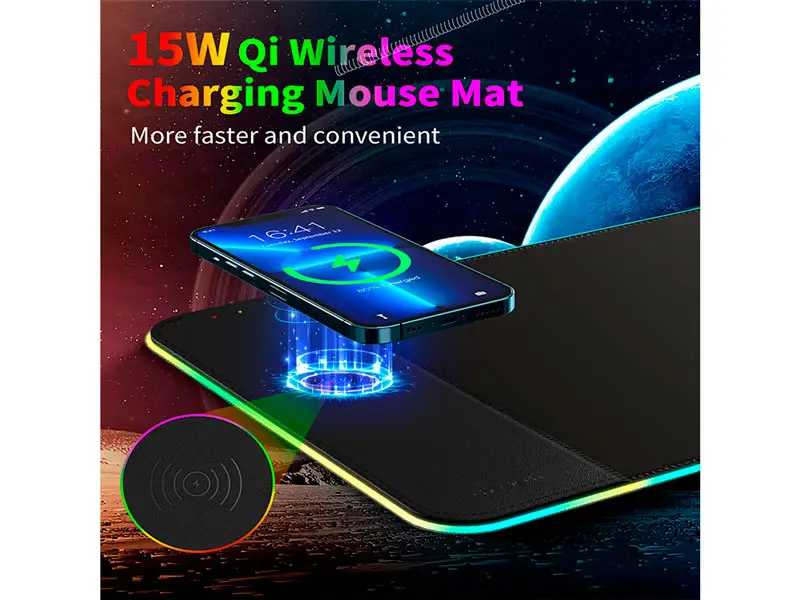 Mouse Pad RGB T543-F CHOETECH + carga rapida Qi 15W 300 x 900 mm - Imagen 2