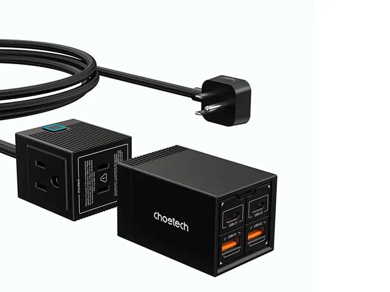 Regleta CHOETECH carga GaN 65W 2 USB-C y 2 USB-A + 2 Tomas de corriente - Imagen 2