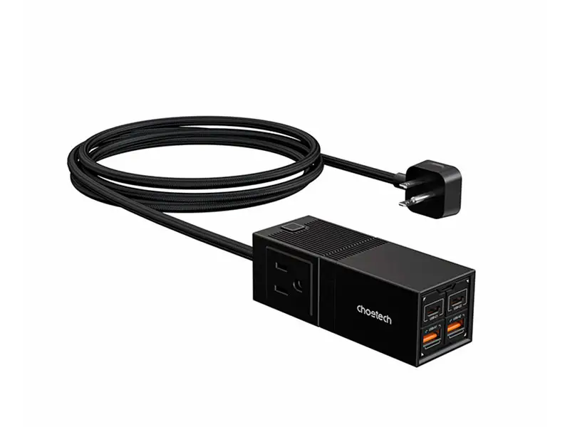Regleta CHOETECH carga GaN 65W 2 USB-C y 2 USB-A + 2 Tomas de corriente