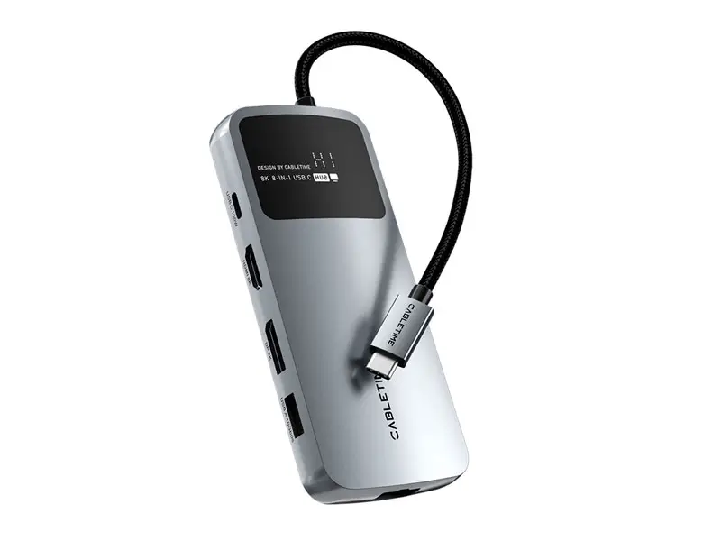 HUB CABLETIME CB80G USB-C a 10 Puertos: HDMI8K USB-A UBS-C 1SDTF 1LAN