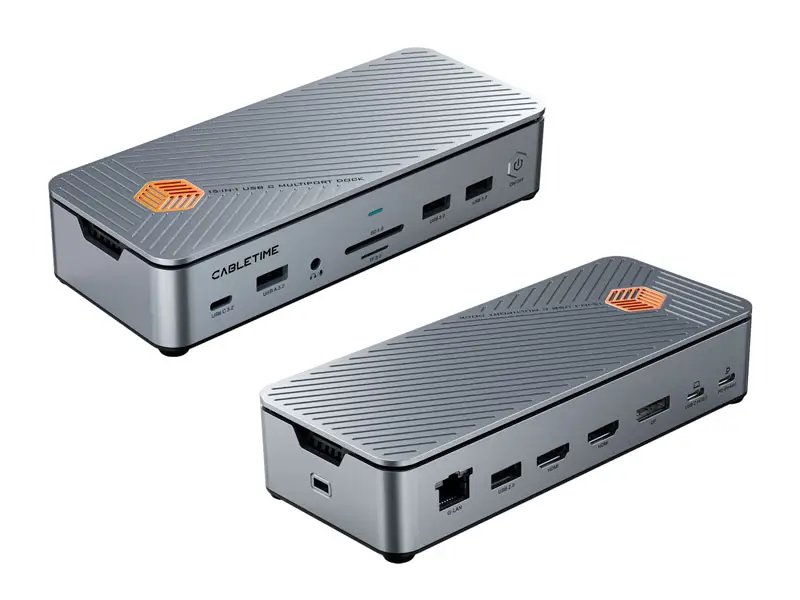 Docking Station CABLETIME CB14S 15 en 1 HDMI DP USB-A/USB-C SD RJ-45 Nvme/SSD audio 3.5mm - Imagen 2