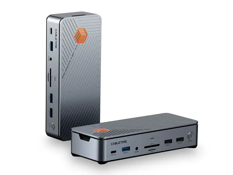 Docking Station CABLETIME CB14S 15 en 1 HDMI DP USB-A/USB-C SD RJ-45 Nvme/SSD audio 3.5mm