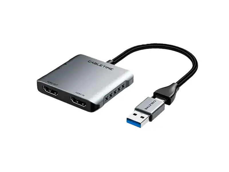 Capturador de Video CABLETIME CB67G HDMI 4K a USB-A USB-C
