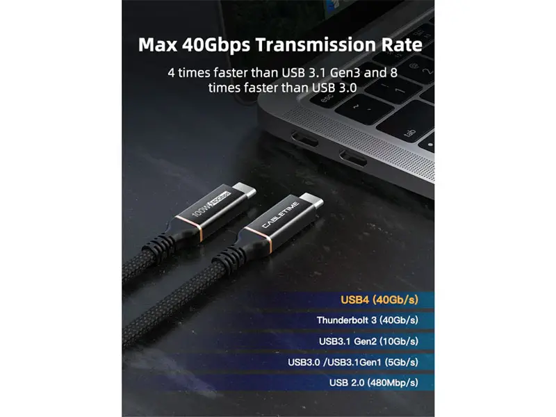 Cable USB-C a USB-C 2mts CABLETIME CU40L 240W 8K - Imagen 3