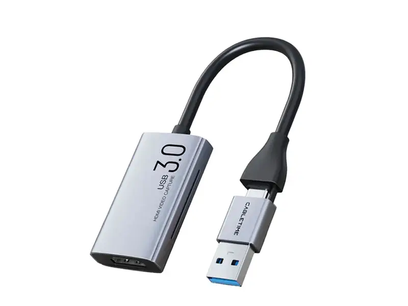 Capturador de Video CABLETIME CB65G HDMI hembra a USB-A USB-C macho 3.0