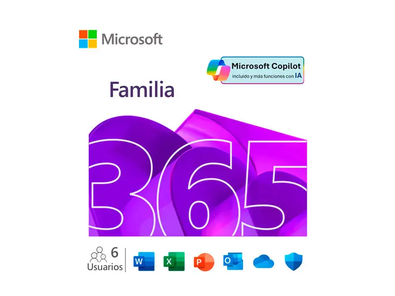 Microsoft 365 Family + Copilot DIGITAL 1 Año 6 usuario PC y Mac Office ESD