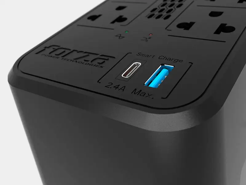 Estabilizador Forza 1200VA (600w) FVR-1222USB usb-c usb-a 8 tomas 220v - Imagen 2
