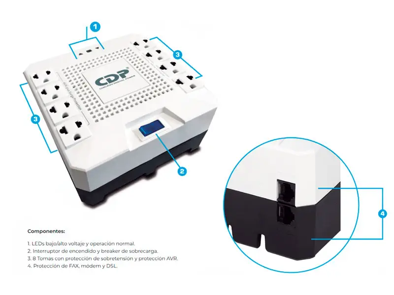 Estabilizador CDP 1800VA (1000w) R-AVR1808I 8 tomas 220v - Imagen 3
