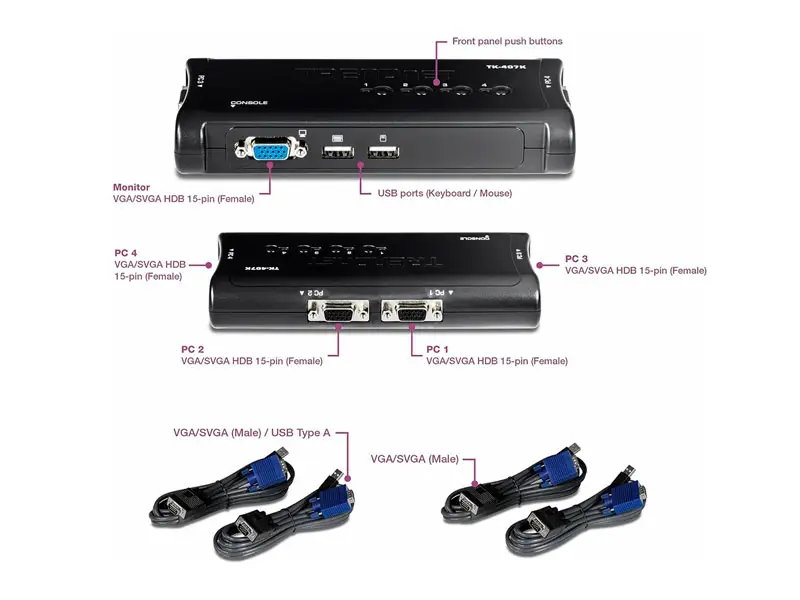 Switch KVM TRENDnet TK-407K 4 Puertos USB Kit (Incluye 4 juegos de cables) - Imagen 3