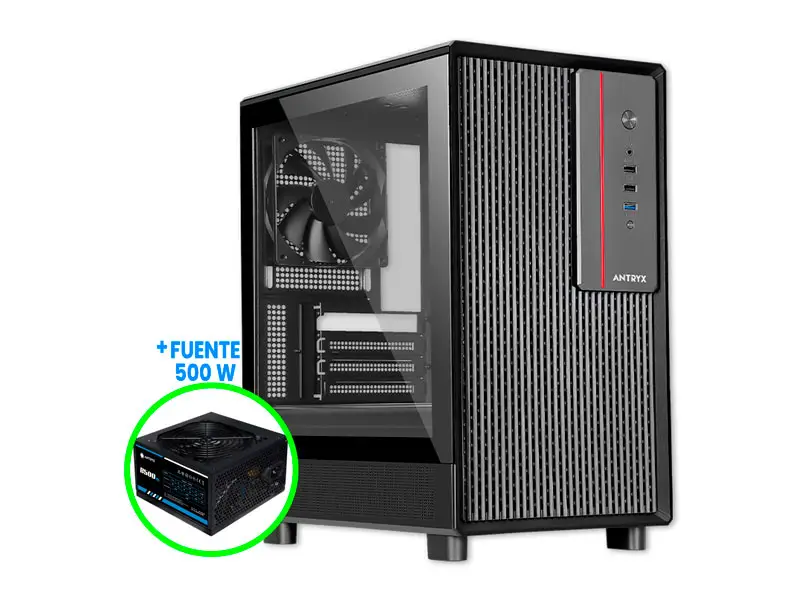 Case Antryx Xtreme Micro XM-410 + Fuente 500W Vidrio Templado