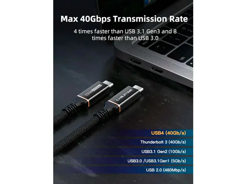 Cable USB-C a Thunderbolt 4 1mt CABLETIME CU40H 240W - Imagen 2