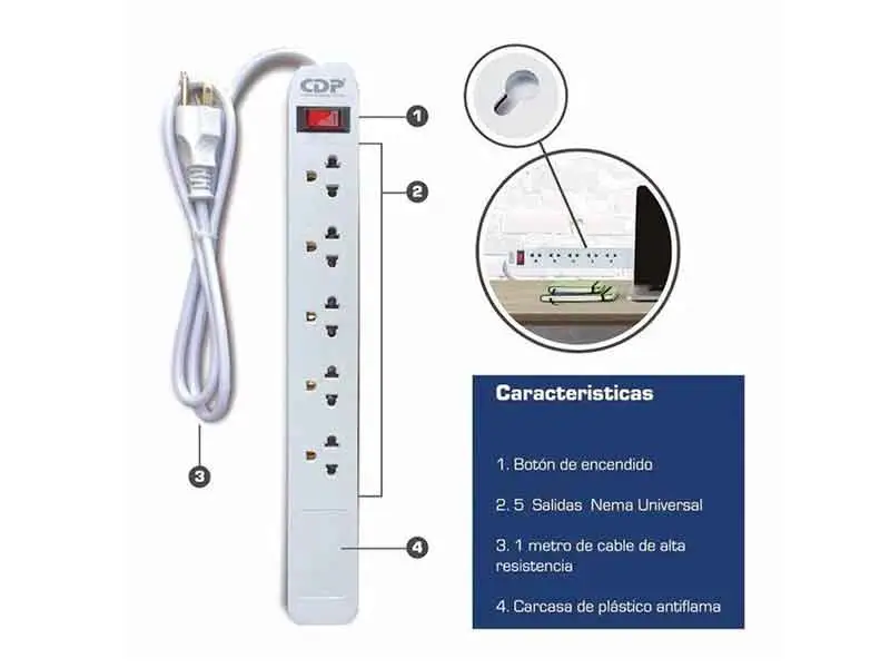 Regleta CDP R-SS5 5-tomas universal beige - Imagen 3